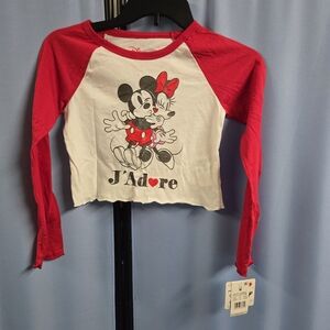 Disney Girls' Red & White Mickey & Minnie Raglan Top - J'Adore